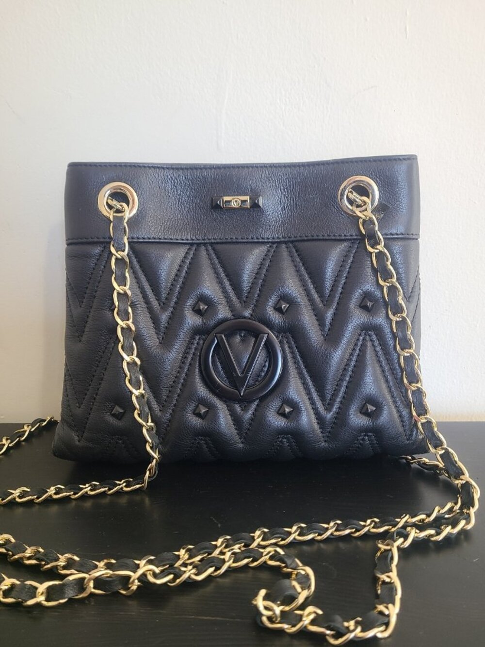 Mario Valentino Rita Quilted Leather Shoulder Bag Black